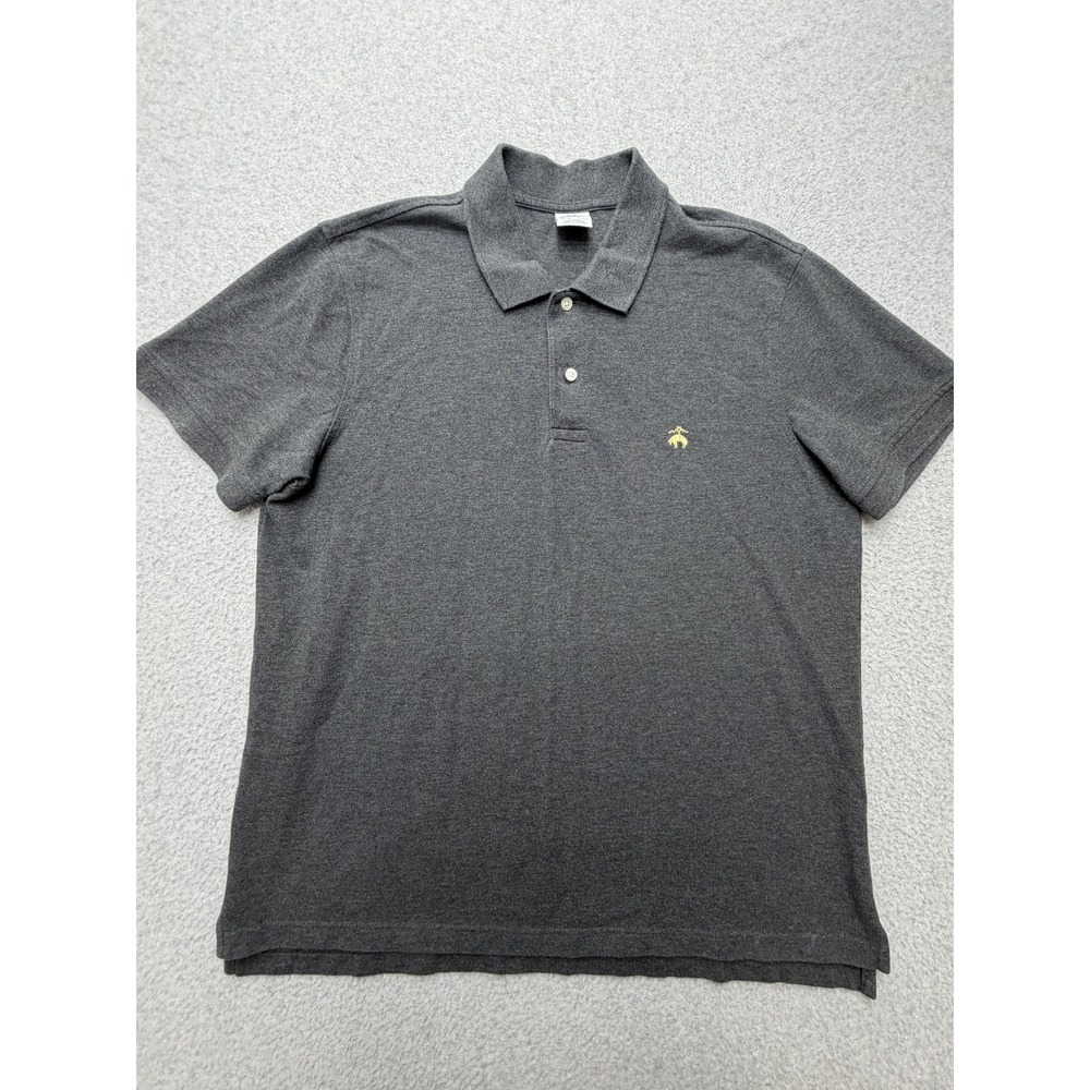 Brooks Brothers Polo Shirt Mens XL Gray Solid Performance Slim Fit Cotton Knit